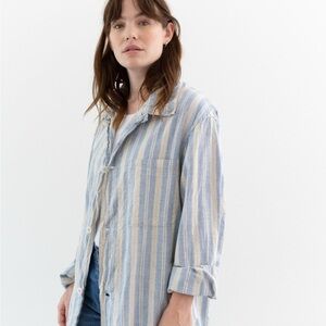 Vintage Striped Blue and White Button-Up Shirt / Dead stock British Flannel